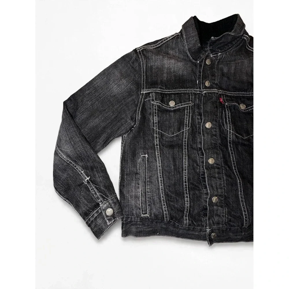 Levi Strauss Co Juniors Denim Trucker Jacket Faded Black White Stitch L 57531